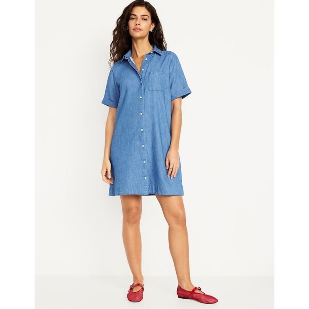 NWT Old Navy Denim Collared Button Cotton Mini Shirt Dress Women's Sz M‎